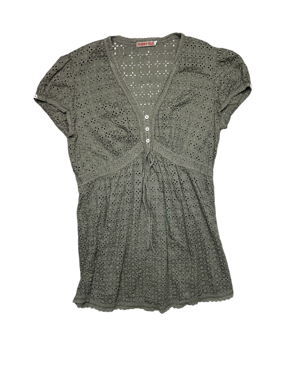 Johnny Was Women’s Green Eyelet Floral Tunic Blouse Top Size Medium Boho